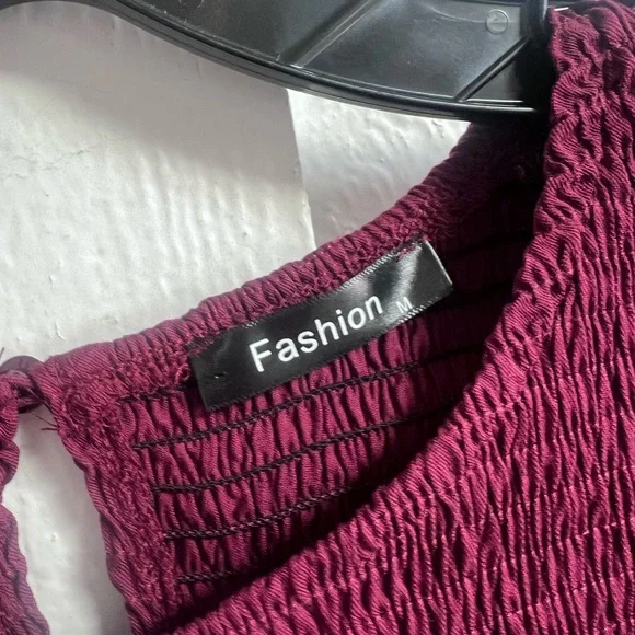 Smocked Burgundy Midi Dress - medium - Picture 4 of 6